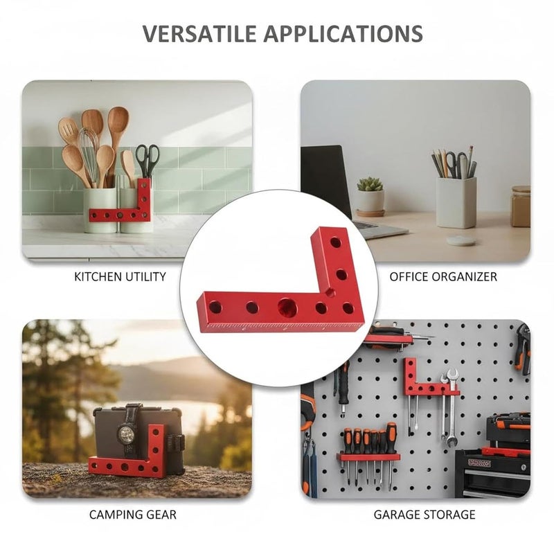 Small Square 90 Degree Positioning Square Woodworking Center Finder, Aluminium Alloy with Steel Sleeves, Red Anodised - Accurate Drilling Guide, Multifunctional Marking Tool for - Image 3