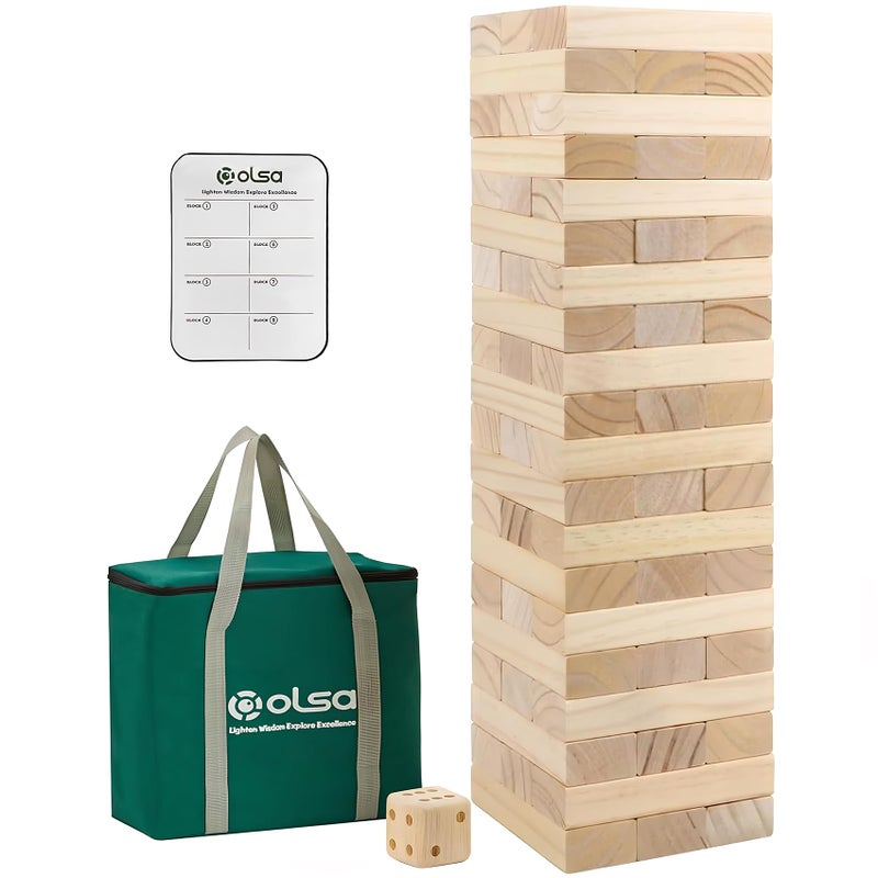 Olsa Giant Tumble Tower 60 PCS Wooden Block Stacking Games with Carrying Bag Classic Indoor Outdoor Games for Adults Family Backyard Lawn Beach Camping Stack from 22 Ft to 5Ft - Image 2