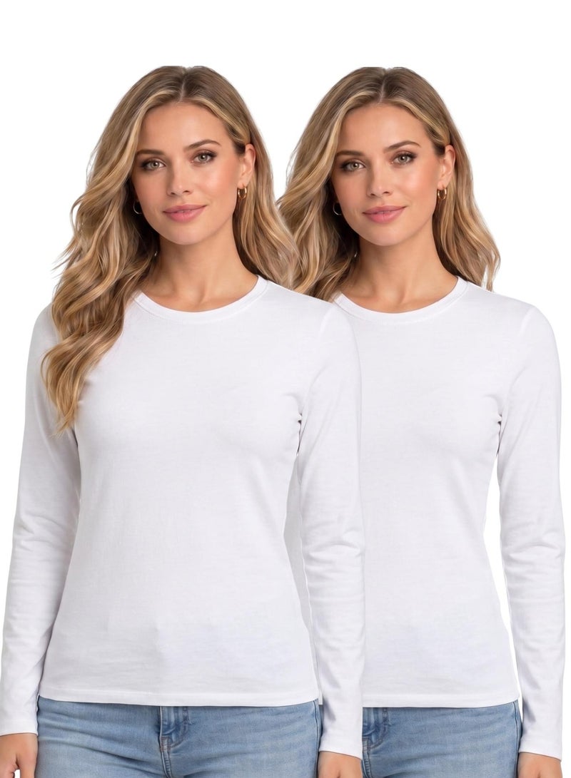 Karma Pack of 2 Cotton Viscose Long Sleeve Round Neck Body Top - Image 1