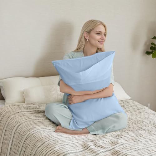 TELUS Pillow Cases Queen Size 2 Pack, Bamboo Rayon Pillowcases with Envelope Closure, Cooling Breathable Pillow Case for Hot Sleepers & Night Sweats, 20x30 inches, Aqua Blue - Image 2