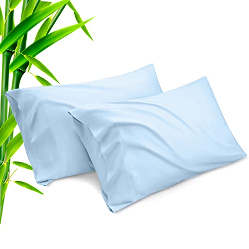 TELUS Pillow Cases Queen Size 2 Pack, Bamboo Rayon Pillowcases with Envelope Closure, Cooling Breathable Pillow Case for Hot Sleepers & Night Sweats, 20x30 inches, Aqua Blue - Image 1