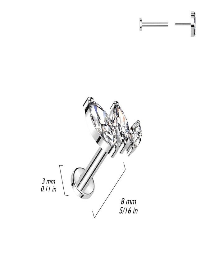 Pierced Owl 16GA ASTM F-136 Implant Grade Titanium Threadless Push-In CZ Crystal Triple Marquise Flat Back Stud (Gold Tone/Clear) - Image 2
