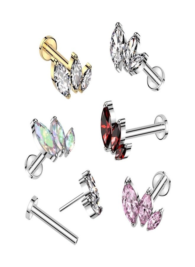 Pierced Owl 16GA ASTM F-136 Implant Grade Titanium Threadless Push-In CZ Crystal Triple Marquise Flat Back Stud (Gold Tone/Clear) - Image 3