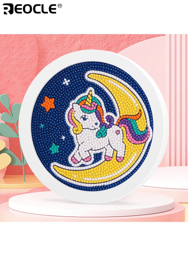 ريوكل مجموعة رسم ماسي للأطفال بتصميم وحيد القرن، مع طقم حفر كامل، طقم حرف يدوية مع ميزة تعليمية لتزيين المنزل، إطارات صور. - Image 1