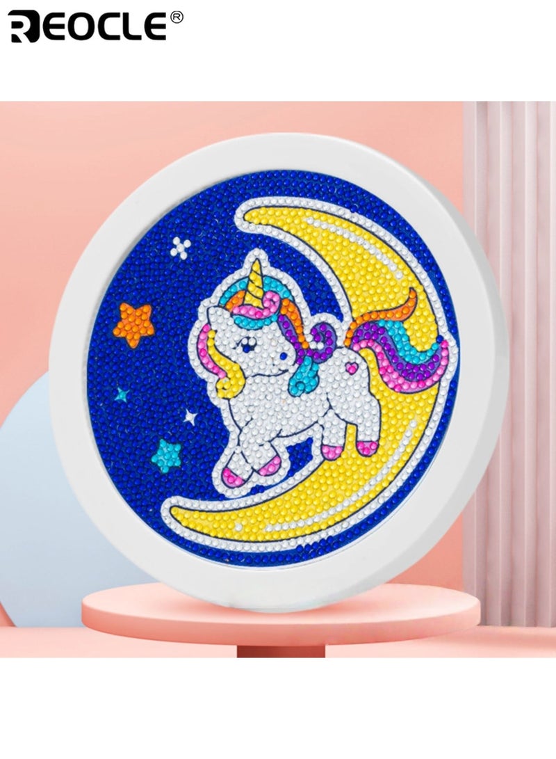 ريوكل مجموعة رسم ماسي للأطفال بتصميم وحيد القرن، مع طقم حفر كامل، طقم حرف يدوية مع ميزة تعليمية لتزيين المنزل، إطارات صور. - Image 2