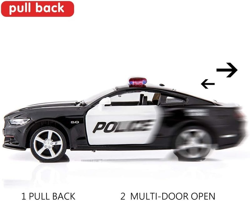 BDTCTK Smooth joint 1/36 Scale Ford Mustang GT Police Car Model Zinc Alloy Die-Cast Pull Back Vehicles Kid Toys for Boy Girl Gift (Black) Budget friendly sizing alternatives - Image 3