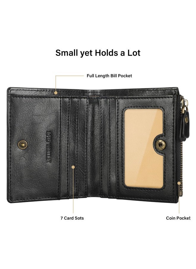 Lavemi - Ultra Thin Small Compact Leather Womens Girls Wallets Rfid Blocking Credit Card Holder For Women(1Black) - Image 1