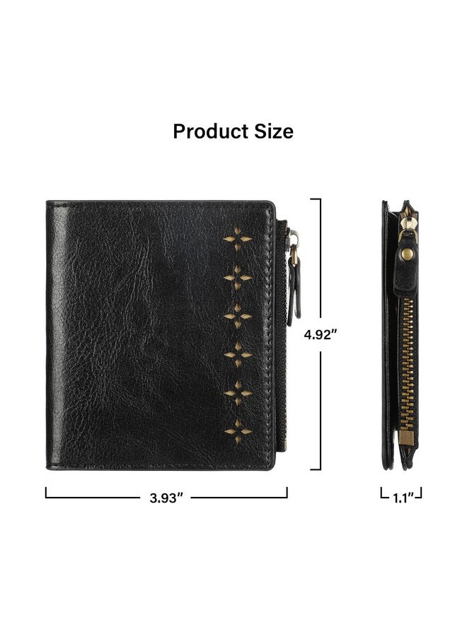 Lavemi - Ultra Thin Small Compact Leather Womens Girls Wallets Rfid Blocking Credit Card Holder For Women(1Black) - Image 1