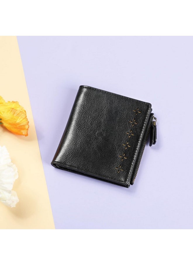 Lavemi - Ultra Thin Small Compact Leather Womens Girls Wallets Rfid Blocking Credit Card Holder For Women(1Black) - Image 1