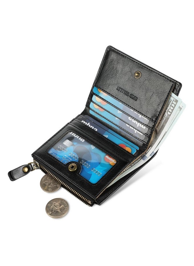 Lavemi - Ultra Thin Small Compact Leather Womens Girls Wallets Rfid Blocking Credit Card Holder For Women(1Black) - Image 1