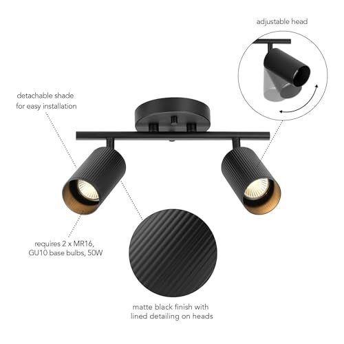 Globe Electric 64000114 2-Light Track Lighting Spotlight, Matte Black Finish, Ribbed Shades, Adjustable Heads, Compact 12-Inch Fixture, GU10 Base, Easy Installation - Image 4