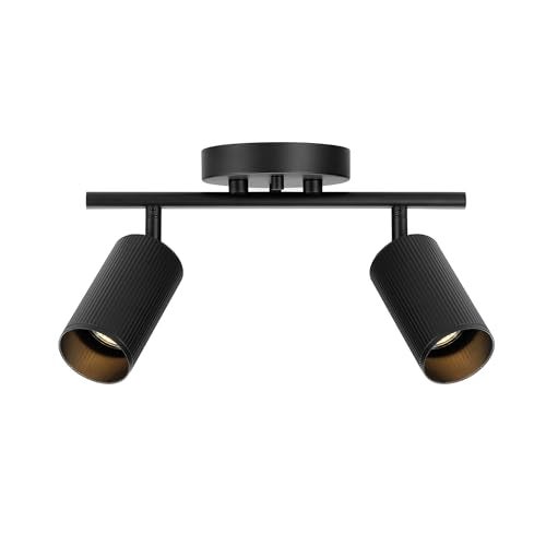 Globe Electric 64000114 2-Light Track Lighting Spotlight, Matte Black Finish, Ribbed Shades, Adjustable Heads, Compact 12-Inch Fixture, GU10 Base, Easy Installation - Image 1