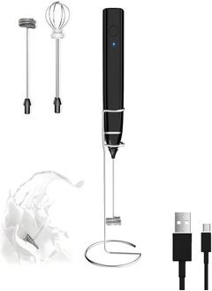 Generic Milk Frother Handheld Electric Foam Maker Rechargeable with 2 Stainless Steel Whisks and 3 Adjustable Speeds for Coffee Matcha Latte Cappuccino (Dark Black)  - Image 2