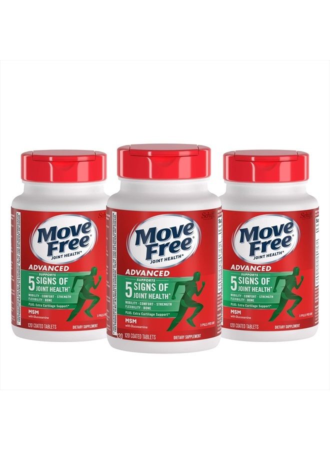 Move Free Advanced Glucosamine Chondroitin MSM Joint Support Supplement, Supports Mobility Comfort Strength Flexibility & Bone - 3x120 Bottles (120 servings)*  - Image 1