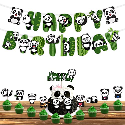 Festiko®Cute Cartoon Panda Birthday Decoration Supplies (12 Pcs), Children Party Decoration,Girl Birthday Decoration Full Birthday Set Banner,Cake Topper,Cup Cake Topper for Birthday Decoration - Image 1