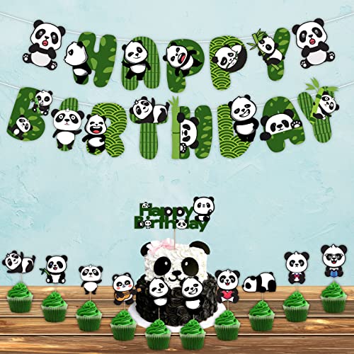 Festiko®Cute Cartoon Panda Birthday Decoration Supplies (12 Pcs), Children Party Decoration,Girl Birthday Decoration Full Birthday Set Banner,Cake Topper,Cup Cake Topper for Birthday Decoration - Image 2