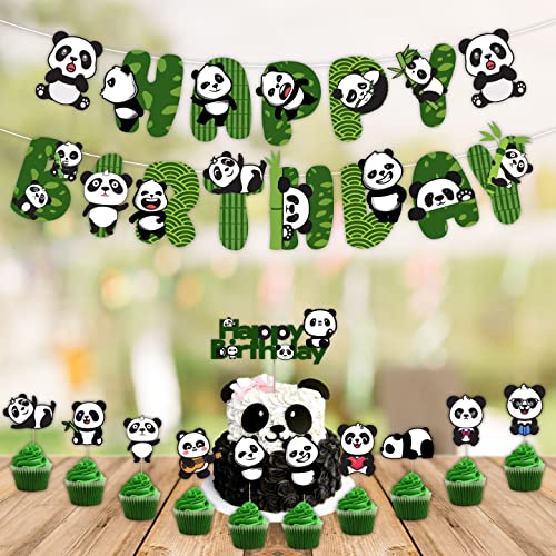 Festiko®Cute Cartoon Panda Birthday Decoration Supplies (12 Pcs), Children Party Decoration,Girl Birthday Decoration Full Birthday Set Banner,Cake Topper,Cup Cake Topper for Birthday Decoration - Image 3