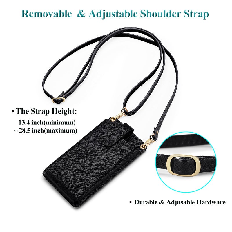 Peacocktion Small Crossbody Bags for Women Travel RFID Cell Phone Purse Vegan Leather with Strap Card Slot Trendy Black - Image 4