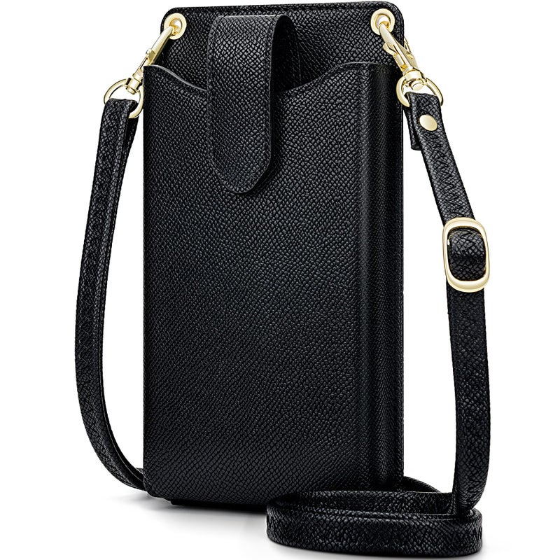 Peacocktion Small Crossbody Bags for Women Travel RFID Cell Phone Purse Vegan Leather with Strap Card Slot Trendy Black - Image 1