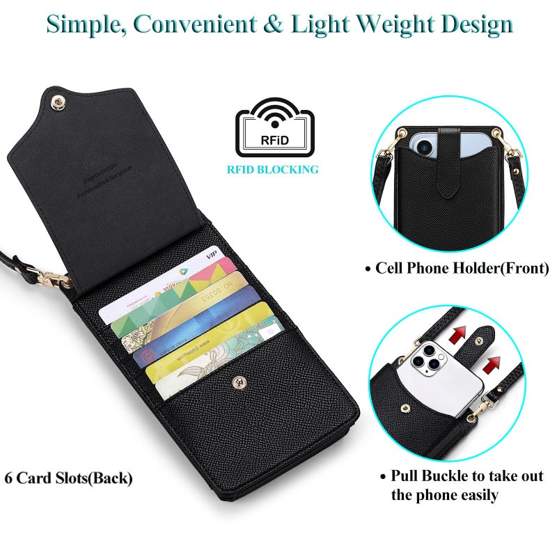 Peacocktion Small Crossbody Bags for Women Travel RFID Cell Phone Purse Vegan Leather with Strap Card Slot Trendy Black - Image 2