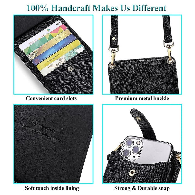 Peacocktion Small Crossbody Bags for Women Travel RFID Cell Phone Purse Vegan Leather with Strap Card Slot Trendy Black - Image 3