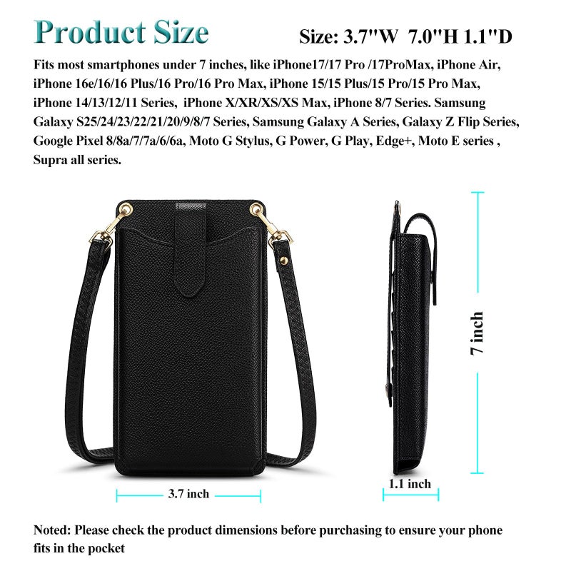 Peacocktion Small Crossbody Bags for Women Travel RFID Cell Phone Purse Vegan Leather with Strap Card Slot Trendy Black - Image 5