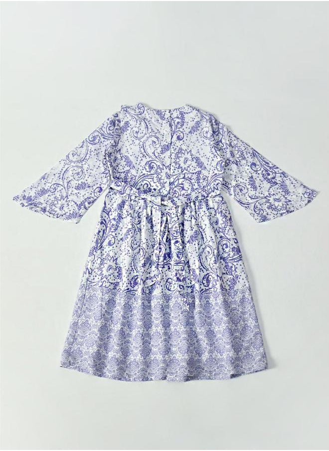 BELLA MODA All-Over Print V Neck Long Sleeves Dress by Styli  - Image 2