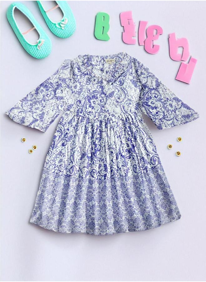 BELLA MODA All-Over Print V Neck Long Sleeves Dress by Styli  - Image 1