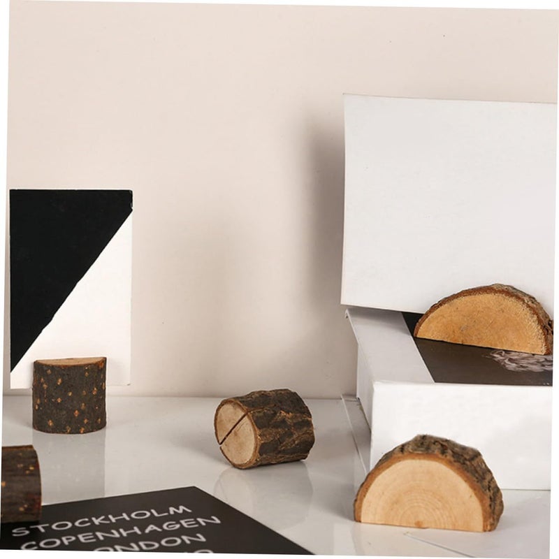 Wooden Memo Holder 8pcs Card Clips with Base for Office Desk Photo Display - Image 5