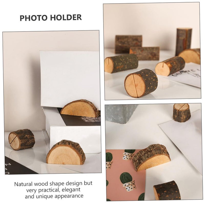 Wooden Memo Holder 8pcs Card Clips with Base for Office Desk Photo Display - Image 4