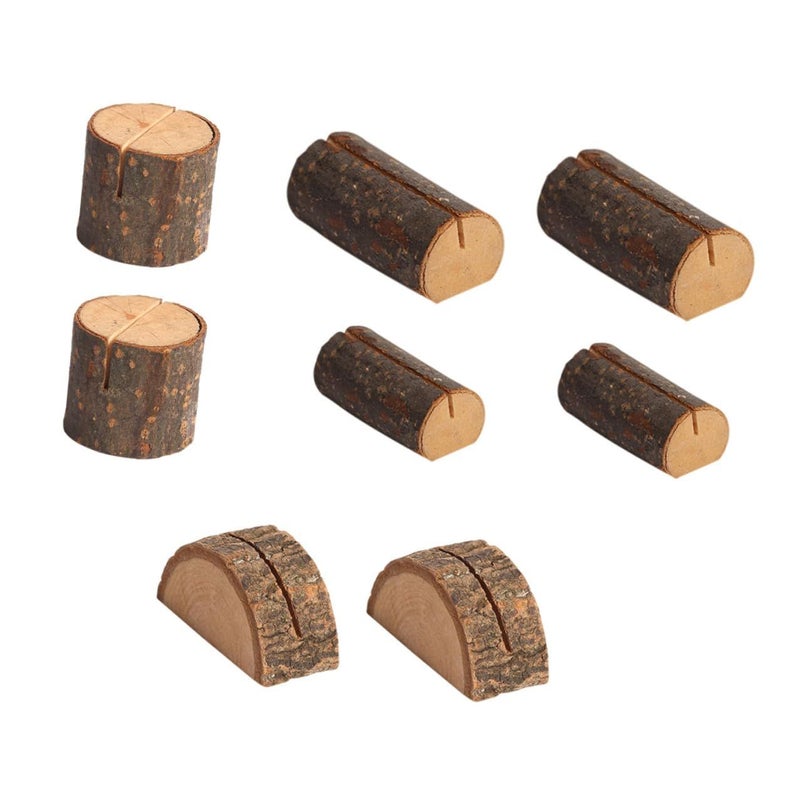 Wooden Memo Holder 8pcs Card Clips with Base for Office Desk Photo Display - Image 2