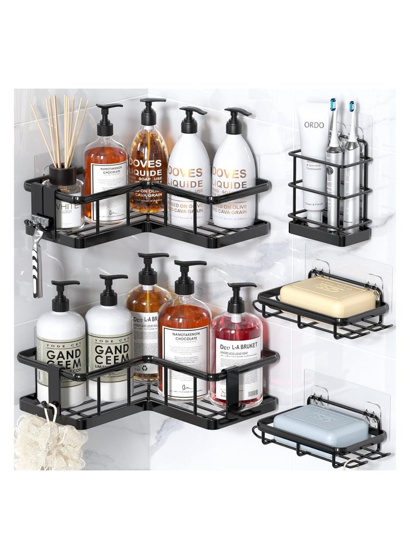 YASONIC Shower Caddy Corner 5Pack Corner Shower Caddy Organizer with 1Hooks Rustproof Shower Storage No Drilling Large Shower Organizer Corner Bathroom Countertop Home Decor Set Black - Image 1