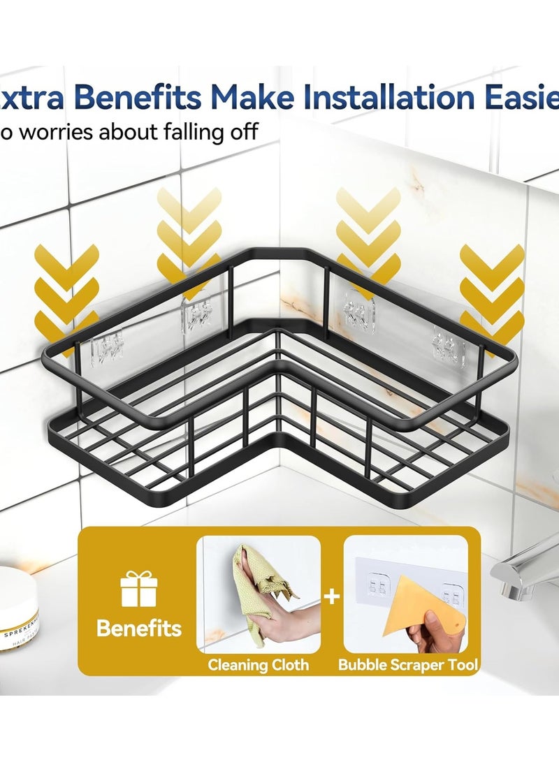 YASONIC Shower Caddy Corner 5Pack Corner Shower Caddy Organizer with 1Hooks Rustproof Shower Storage No Drilling Large Shower Organizer Corner Bathroom Countertop Home Decor Set Black - Image 5