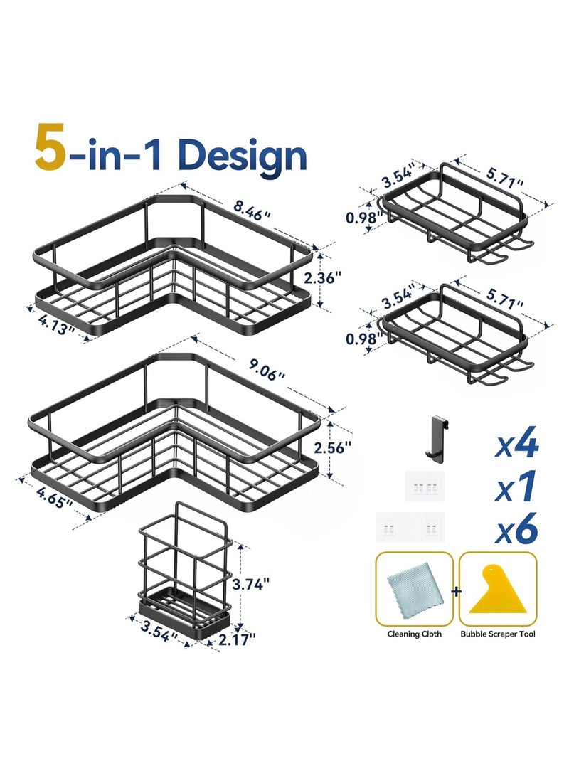 YASONIC Shower Caddy Corner 5Pack Corner Shower Caddy Organizer with 1Hooks Rustproof Shower Storage No Drilling Large Shower Organizer Corner Bathroom Countertop Home Decor Set Black - Image 2