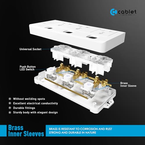 Cablet Extension Board 2500W 10A | 3 Universal Multi Plug Socket with Individual Switch | 1.8 Meter Heavy Duty Cord | LED Indicator, Power Strip & Spike Guard for Home & Office Use - Image 3