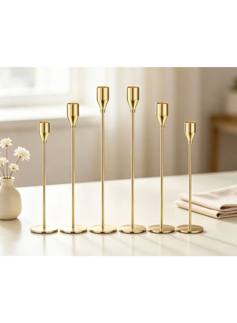 6pcs الليمون الذهب حاملي الشموع، مجموعة من 6 طويل مخروط الذهب الشموع تناسب 3/4 "سميكة عمود الشموع أدى الشموع المعدنية الحديثة، يقف أنيق ديكور الجدول Centerpieces لحفلة العشاء ديكور - Image 5