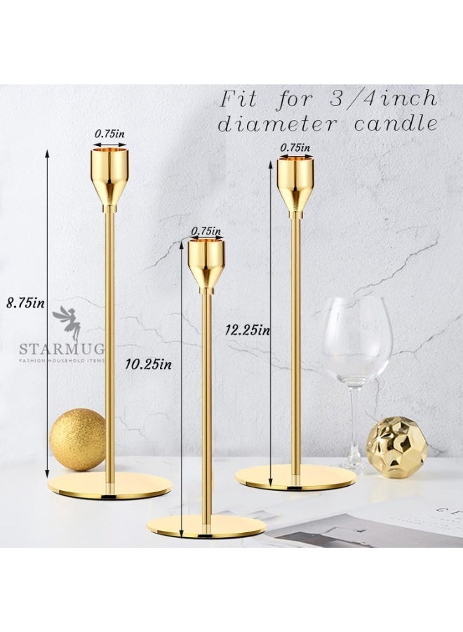6pcs الليمون الذهب حاملي الشموع، مجموعة من 6 طويل مخروط الذهب الشموع تناسب 3/4 "سميكة عمود الشموع أدى الشموع المعدنية الحديثة، يقف أنيق ديكور الجدول Centerpieces لحفلة العشاء ديكور - Image 3