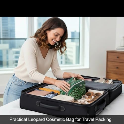 BOYATU Travel Makeup Bags Organizer for Women: 3 Pcs Set Cosmetic Bag - Large Make up Bag with Compartments - Flat Open Waterproof Leather Toiletry Bags for Skincare, Brushes & Travel Essentials - Green - Image 2