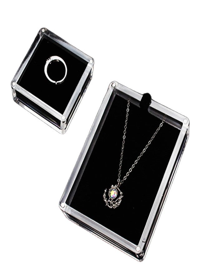 MAGNEECH 2 Pcs Different Sizes Small Acrylic Jewelry Box with Lid Clear Gemstone Display Box,top cov with magnetic automatic adsorption and Sponge Inside for Gems,Coins, Medallions, Jewelry Packing - Image 1