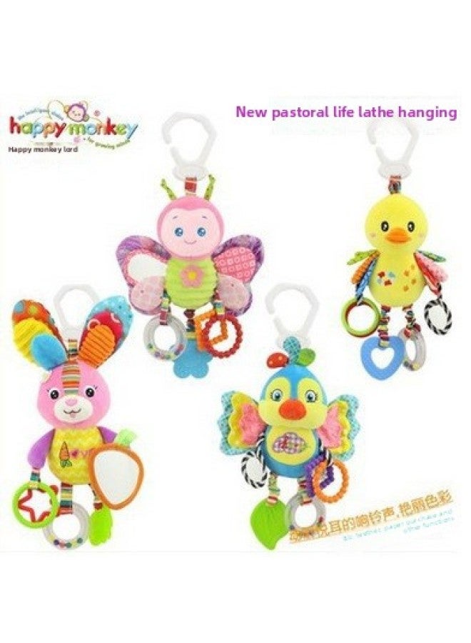 Happy Monkey Baby Animal Rattle Bed Hanging Newborn Baby With Teeth Rubber Bb Ring Paper Car Hanging-Color:HMK Duck Ringing Paper Car Hanger - Image 2