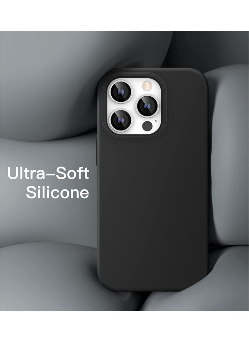جراب سيليكون لهاتف iPhone 14 Pro Max مقاس 6.7 بوصة، جراب حماية كامل للجسم بملمس حريري ناعم، غطاء مقاوم للصدمات مع بطانة من الألياف الدقيقة (أسود) - Image 3