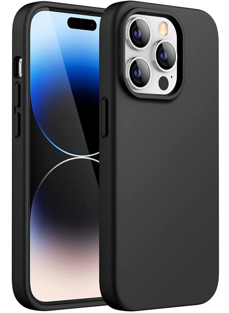 جراب سيليكون لهاتف iPhone 14 Pro Max مقاس 6.7 بوصة، جراب حماية كامل للجسم بملمس حريري ناعم، غطاء مقاوم للصدمات مع بطانة من الألياف الدقيقة (أسود) - Image 1