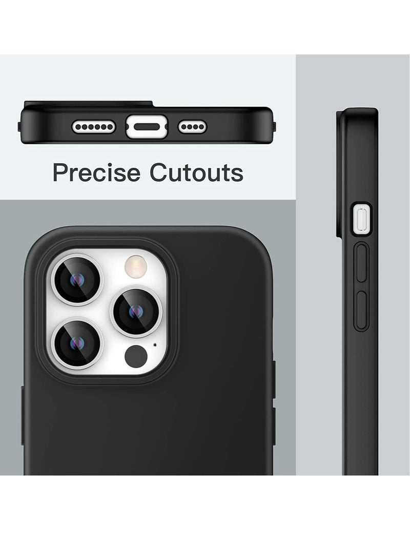 جراب سيليكون لهاتف iPhone 14 Pro Max مقاس 6.7 بوصة، جراب حماية كامل للجسم بملمس حريري ناعم، غطاء مقاوم للصدمات مع بطانة من الألياف الدقيقة (أسود) - Image 2
