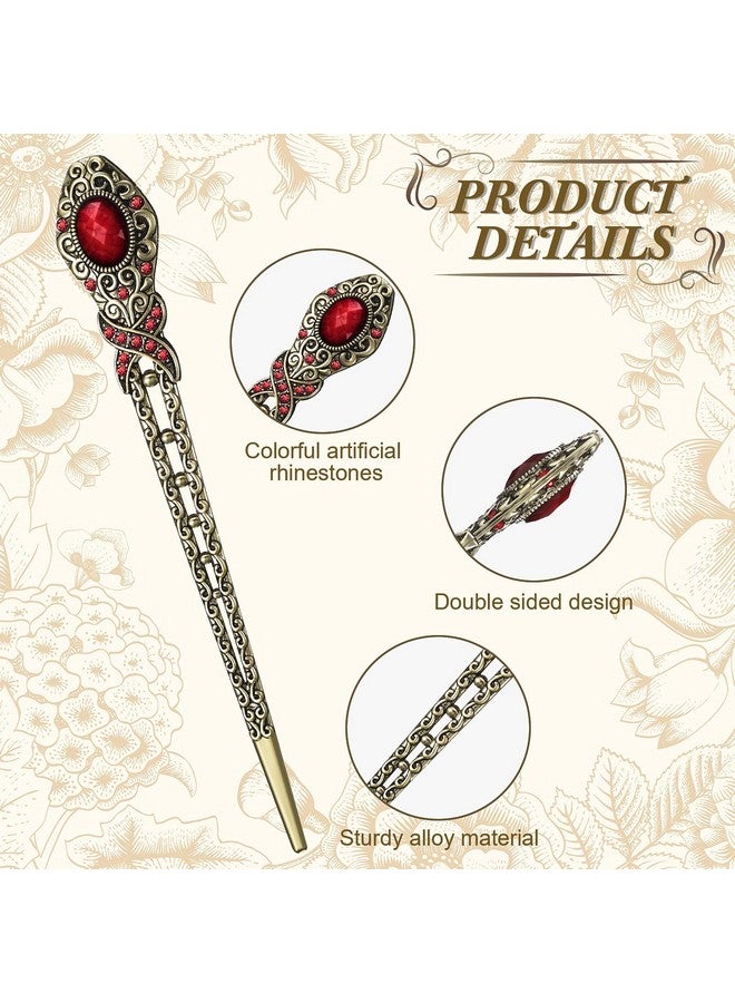 Yilloog Yilloog 6 Pieces Vintage Rhinestone Hair Sticks Hair Chinese Chopsticks Retro Chignon Pins Stylish Bun Hair Sticks Traditional Hair Accessories for Women Hair Styling Decorations, 6 Colors - Image 2