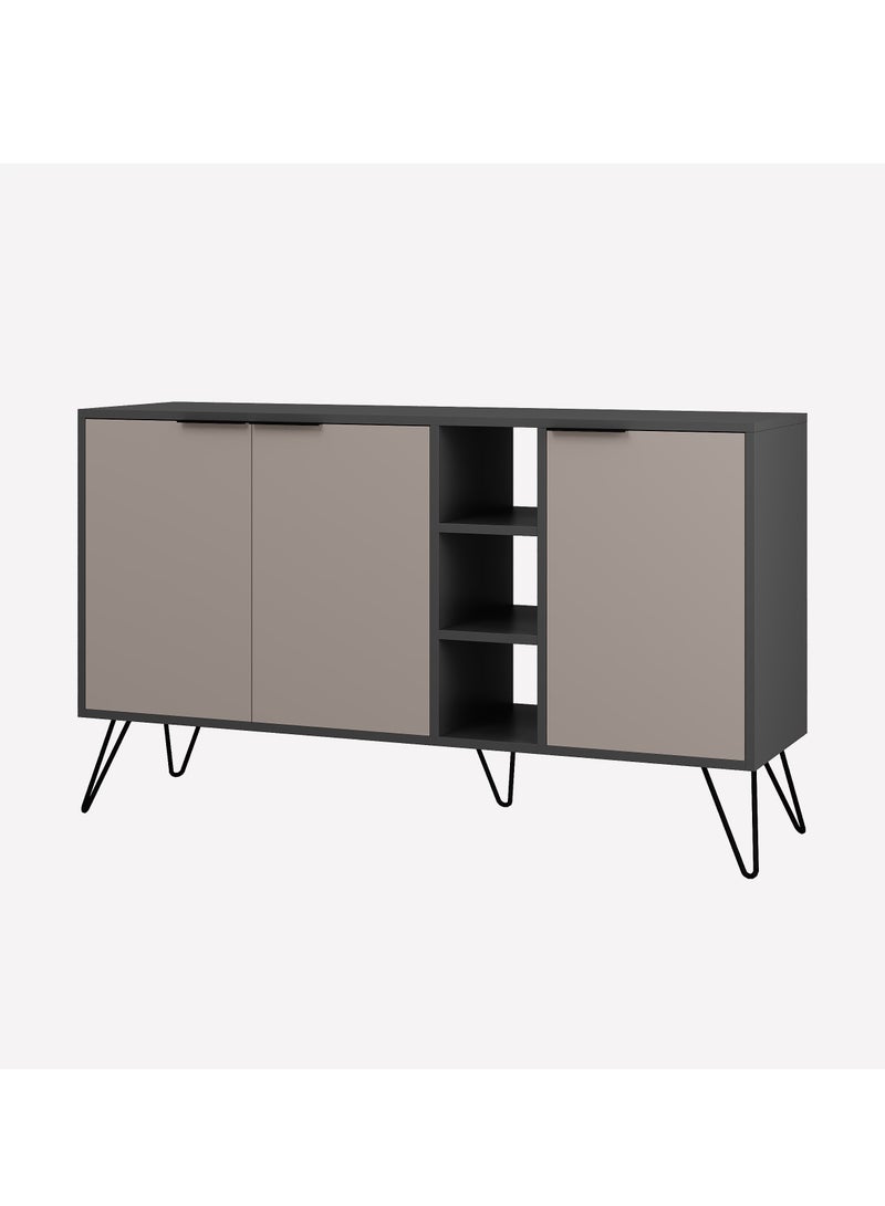 موراه خزانة جانبية عصرية بثلاثة أبواب من موراه هوم كلارا كونسول - تخزين مفتوح - خزانة تخزين لغرفة المعيشة، الصالة، غرفة الطعام، المطبخ - 35.6×83×142 سم (رمادي غامق/موكا فاتح) - Image 2