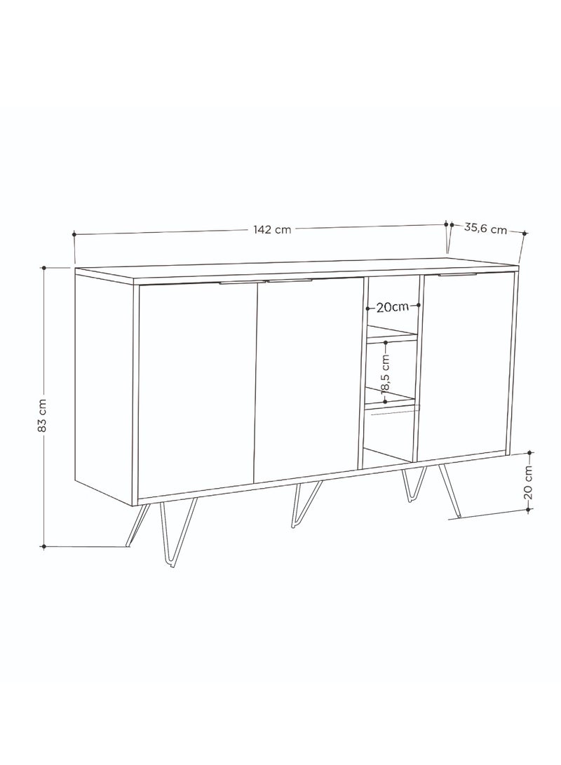 موراه خزانة جانبية عصرية بثلاثة أبواب من موراه هوم كلارا كونسول - تخزين مفتوح - خزانة تخزين لغرفة المعيشة، الصالة، غرفة الطعام، المطبخ - 35.6×83×142 سم (رمادي غامق/موكا فاتح) - Image 4
