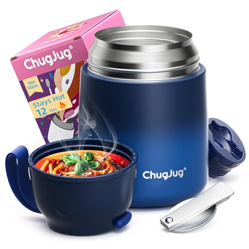 ChugJug Thermo for Hot Food for Adults Kids Wide Mouth 18 oz Insulated Food Container with Spoon Leakproof Soup Thermo for School Office Travel Thermal Steel Food Jar Easy to Carry Dark Blue - Image 1