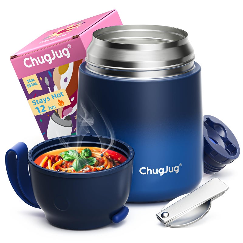 ChugJug Thermo for Hot Food for Adults Kids Wide Mouth 18 oz Insulated Food Container with Spoon Leakproof Soup Thermo for School Office Travel Thermal Steel Food Jar Easy to Carry Dark Blue - Image 2