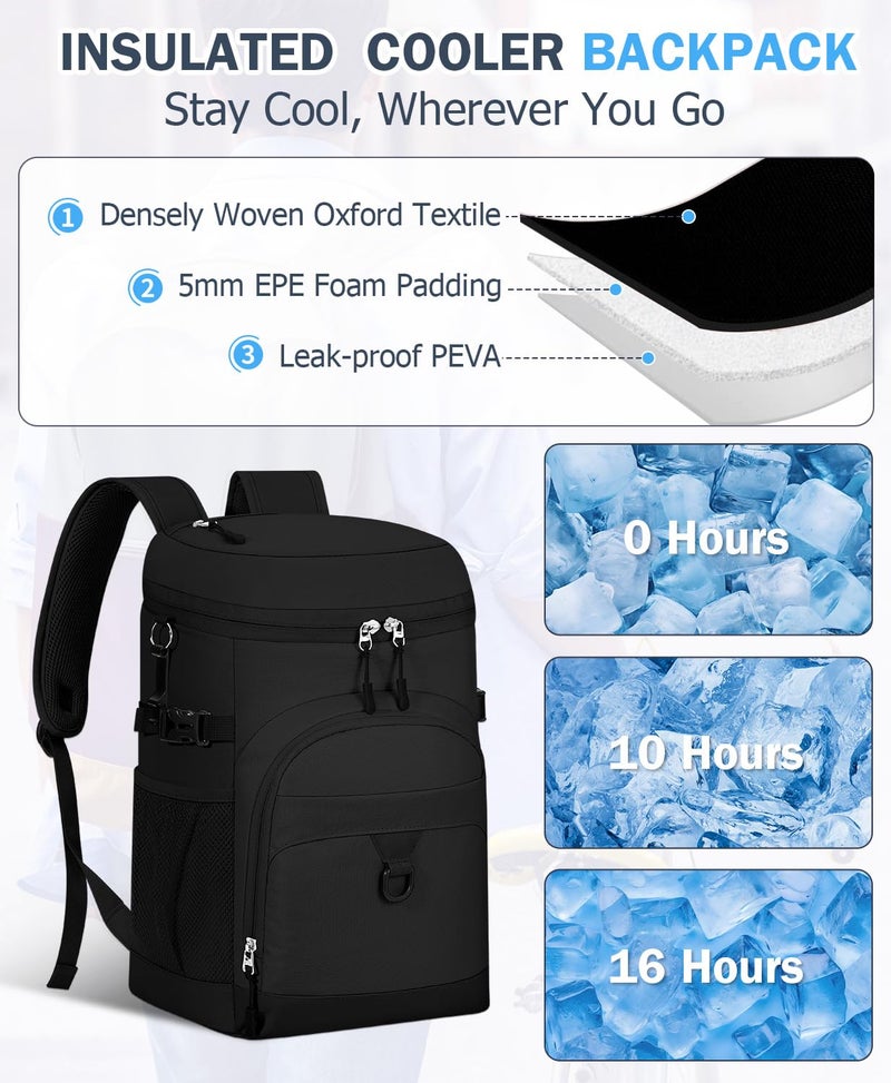 NECKORY Cooler Backpack, 22L Waterproof Soft Backpack Coolers Leak Proof Beach Backpack Insulated Picnic Lunch Bag for Fishing Camping,Beach,Hiking,Travel-Black - Image 5
