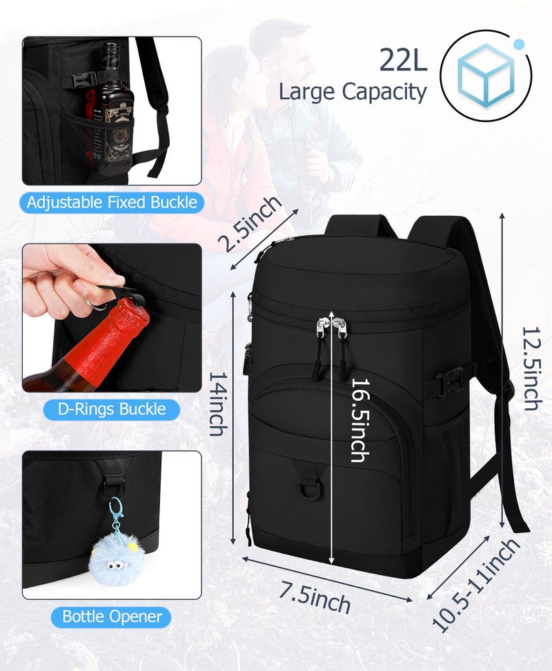 NECKORY Cooler Backpack, 22L Waterproof Soft Backpack Coolers Leak Proof Beach Backpack Insulated Picnic Lunch Bag for Fishing Camping,Beach,Hiking,Travel-Black - Image 2